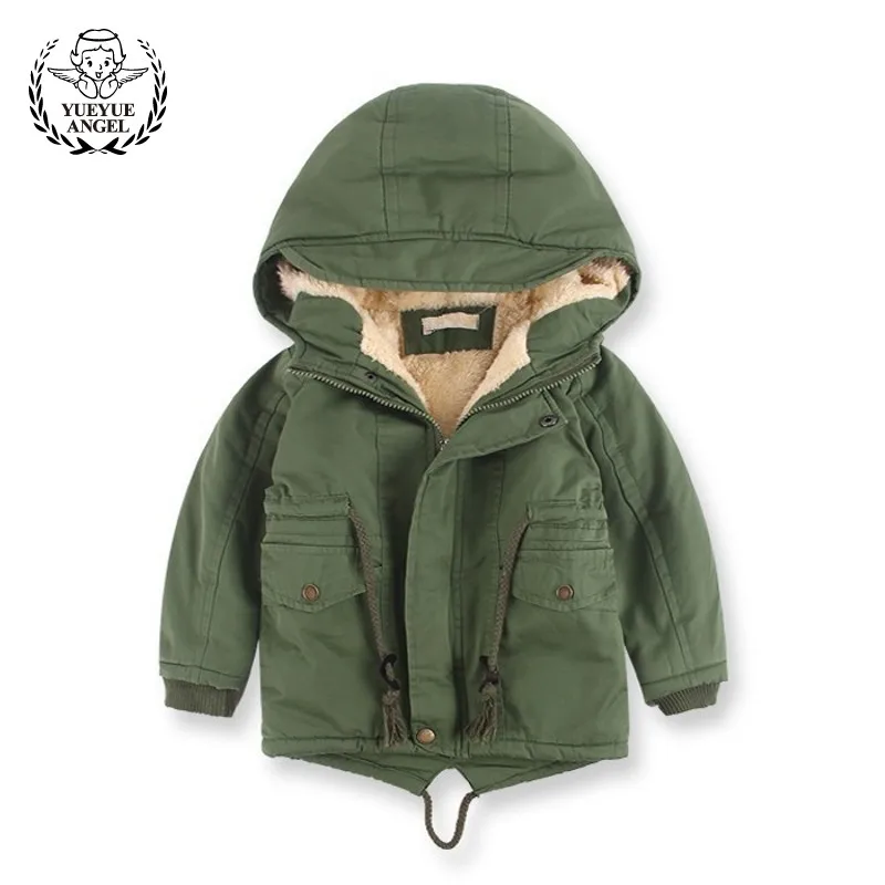 

Hot European Winter Windbreaker For Boy Loose Warm Cotton Coats Boys Cap Thick Jacket Green Zipper Childrens Jackets 3-10 Years