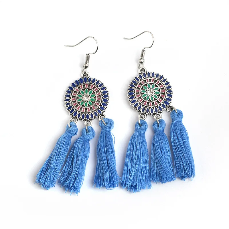 

Fashion Bohemian Sun Flower Rope Tassel Dangle Earrings For Women Girls Ethnic Silk Tassle Earrings Christmas Gift