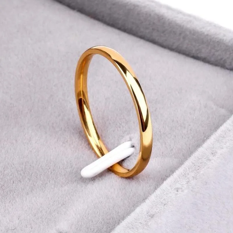 LMNZB Anti-allergy Stainless Steel Gold Color Stackable Smooth Simple Ring Wedding Couples Rings Jewelry for Man and Woman LRJ02