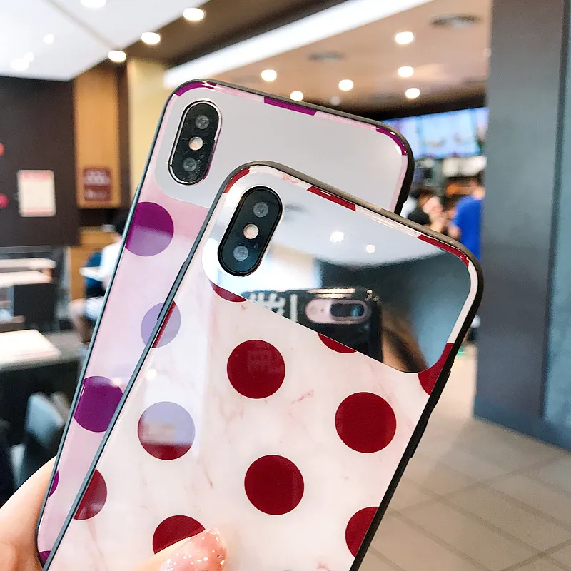 PEIPENG For iPhone 7 7Plus 6 6S 6Plus 8 8Plus X XR XS Max TPU  Luxury fashion retro Wave point mirror Anti-fall Phone case08