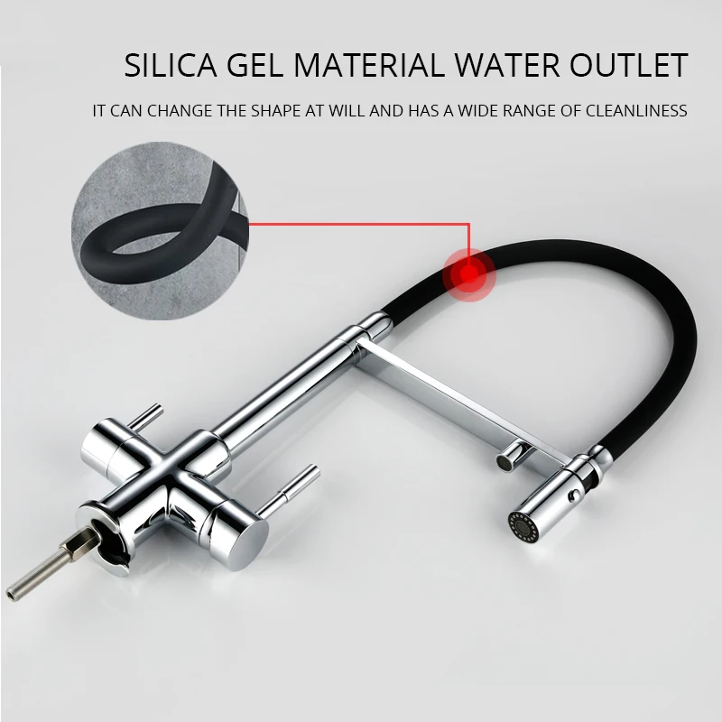 Skup Czyszczenia wodą kuchnia kran z opryskiwaczem gęsiej szyi rozwijanej bateria zlewozmywakowa z litego mosiądzu 360 stopni obrót 3 Way filtr wody krany