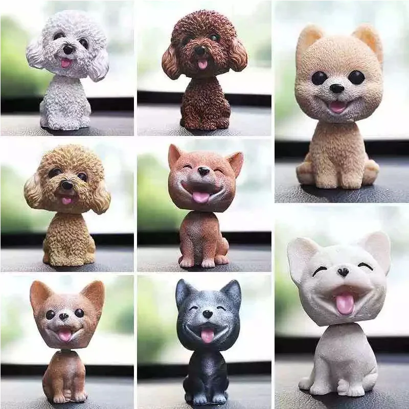 

Car accessories Resin Lovely Pomeranian Teddy Dog Figurine Cute Cartoon Shakeable Head Dog Model Miniature for Car decoration