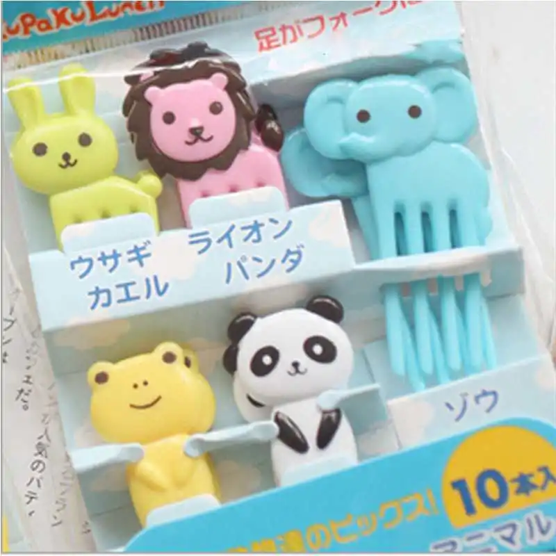 10 шт./компл. мини Очаровательное животное Коробки для обедов Bento аксессуар Декор животных Еда фрукты выбирает вилки для детей Фирменная Новинка