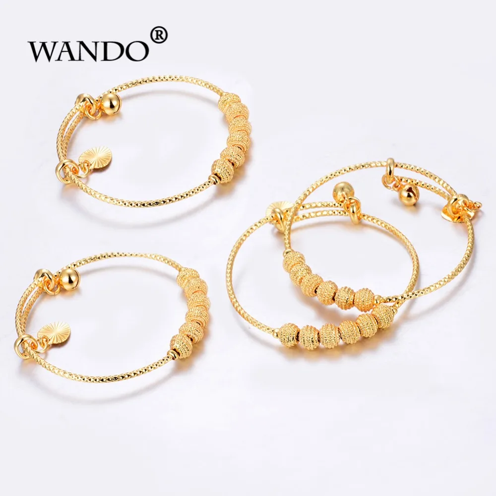 WANDO Trendy Children's bracelet Small Bangles&Bracelet Lovely Gold Color Charm Beads Baby Bracelet bangle Jewelry ChristmasGift bangle bracelet