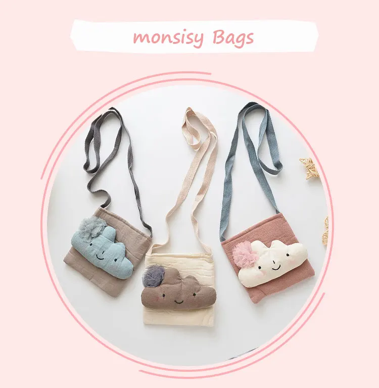 Monsisy Children Coin Purse Handbags Wallet Cotton Crossbody Bags Cartoon Kawaii Cloud Shoulder Bags Fashion Handbags Bolsa