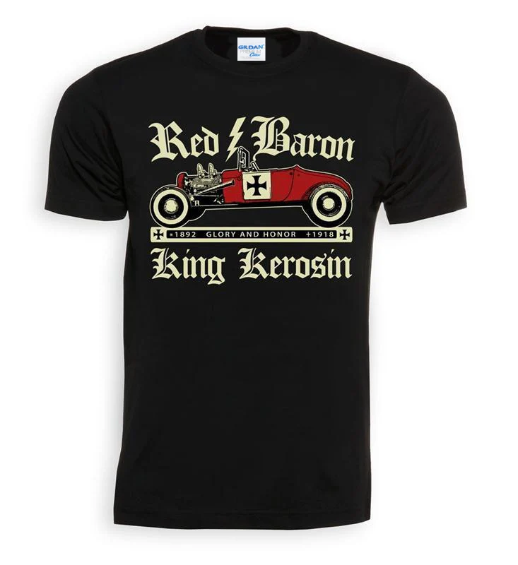

2019 Summer New Arrvial Summer Style Fashion Men T Shirts Red Baron Us-Cars Hot-Rod Rockabilly Youngtimer Retro V8 Tee Shirt