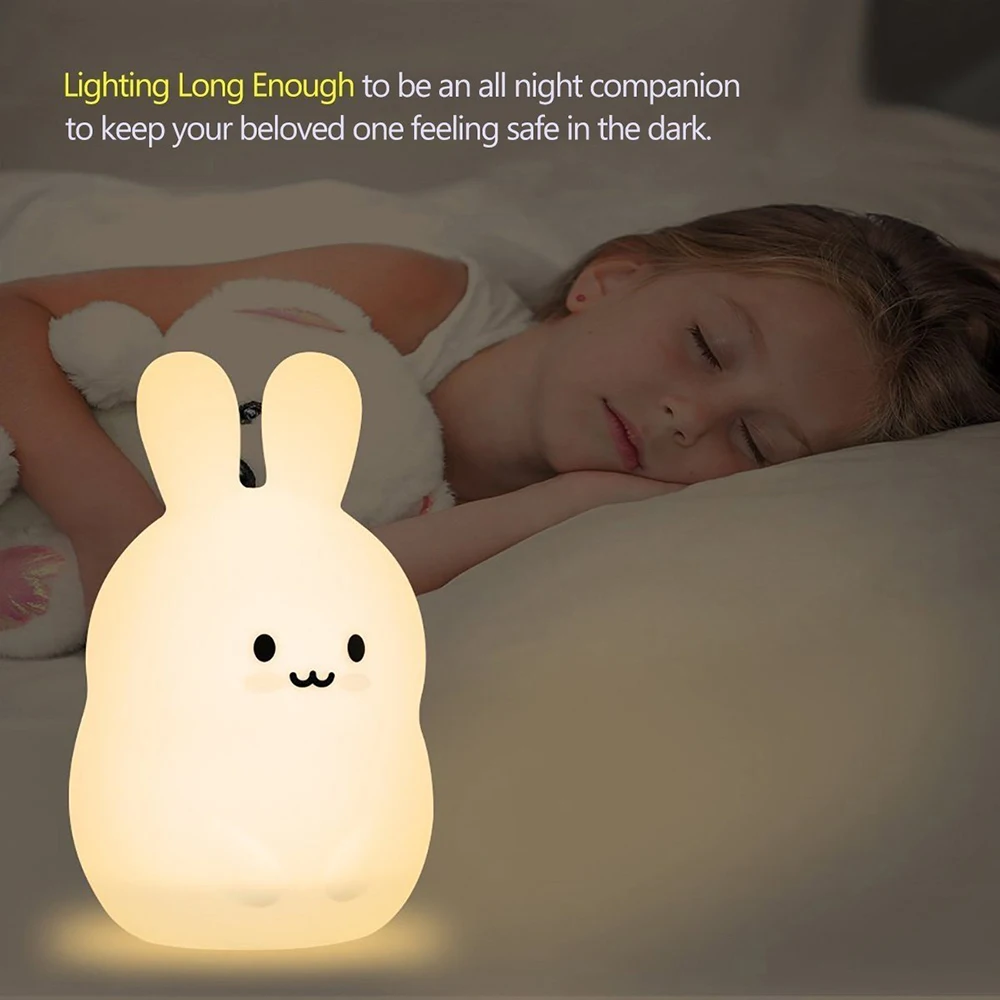 Sensor de Controle Remoto da Torneira da Noite Lâmpadas para Crianças Bebê Night Light Silicone Coelho Berçário Lâmpada 9 Cores Usb Recarregável Led 6 lâmpada 9 cores usb recarregável sensor de