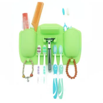 

2 Hole Silicone Bathroom Toothbrush Holder Black Blue Gray Green Storage Shelves & Racks Bathroom Storage Wall Mounted Type wd02