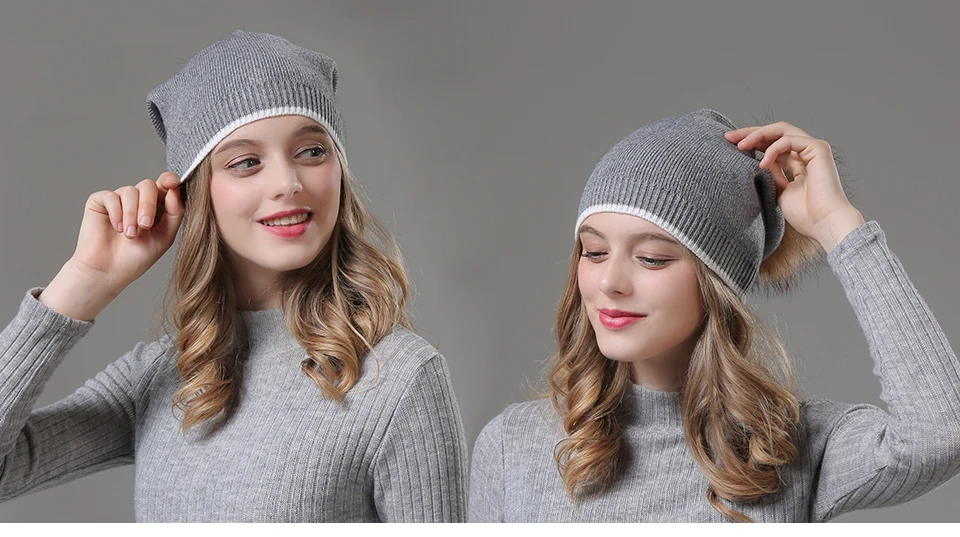 Winter Hats For Women Beanies Knitted Wool Pompon Beanies Female Real Raccoon Fur Pom Poms Hat For Girls 2018 (5)