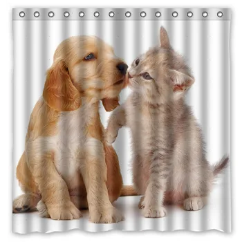 

Puppy Cat Polyester Waterproof Shower Curtain 71*71 inch Mildew Resistant Bath Curtain Bathroom Decor 12pc Hooks