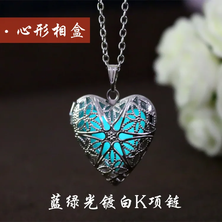 

European and American luminous photo box pendant can open the hollowed-out magic box glow-in-the-dark box necklace creative holl