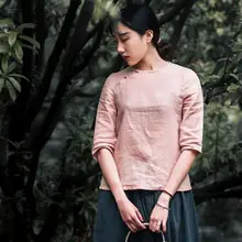 Винтаж дизайн китайский стиль Женская футболка рубашка ручной работы плиты кнопки чай женский топ косые нагрудные