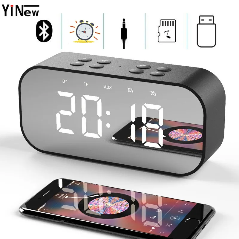 

Portable Wireless Bluetooth Speaker pc Subwoofer Music column mp3 TF AUX USB Sound Box LED wireless speaker+alarm Clock boombox