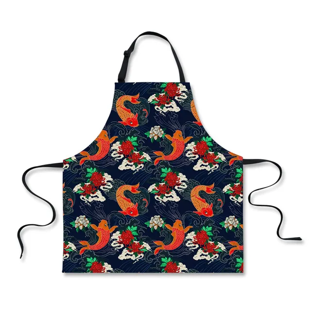 FORUDESIGNS Home Cleaning Aprons Cartoon Fish Printed Kitchen Cooking