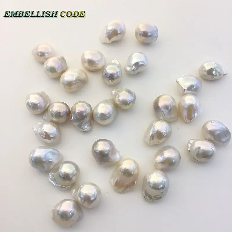 Baroque Pearl Stud Earrings White Lustrous Tissue Nucleated Style Fire Ball Pear Shape Natural Freshwater Special