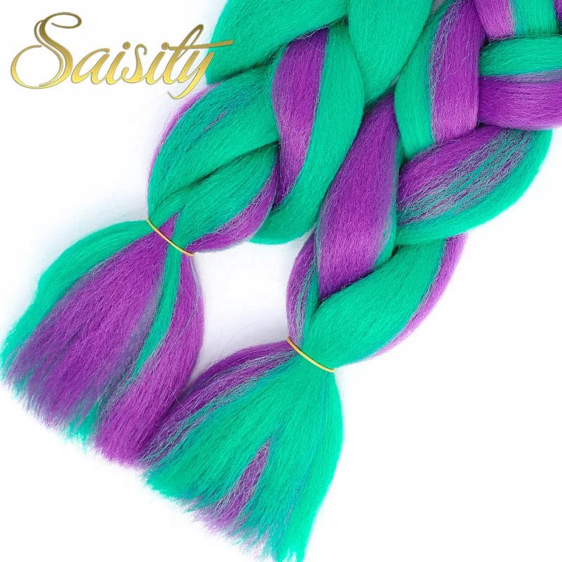 Saisity Synthetic Crochet Hair Extensions Jumbo Braids Purple Pink Blue Red Blend Color Braiding Hair