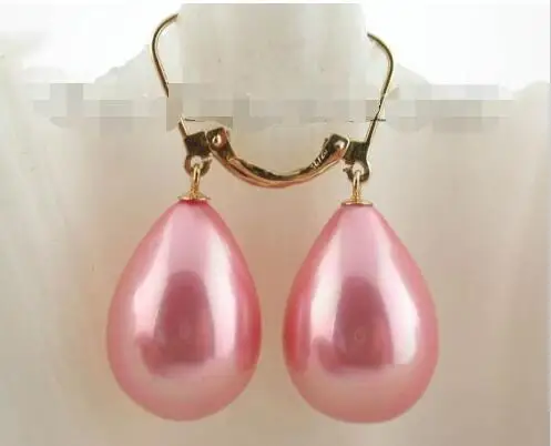 

Free Shipping >>>>12-16mm pink seashell drip pearl dangle earring