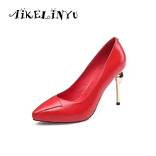 Genuine Leather Pumps Elegant Metal decorative Heels ladies shoes Pointed Toe Sexy Thin Heels Lady Elegant Wedding Shoes Women Genuine Leather Pumps Elegant Metal decorative Heels ladies shoes Pointed Toe Sexy Thin Heels Lady Elegant Wedding Shoes Women