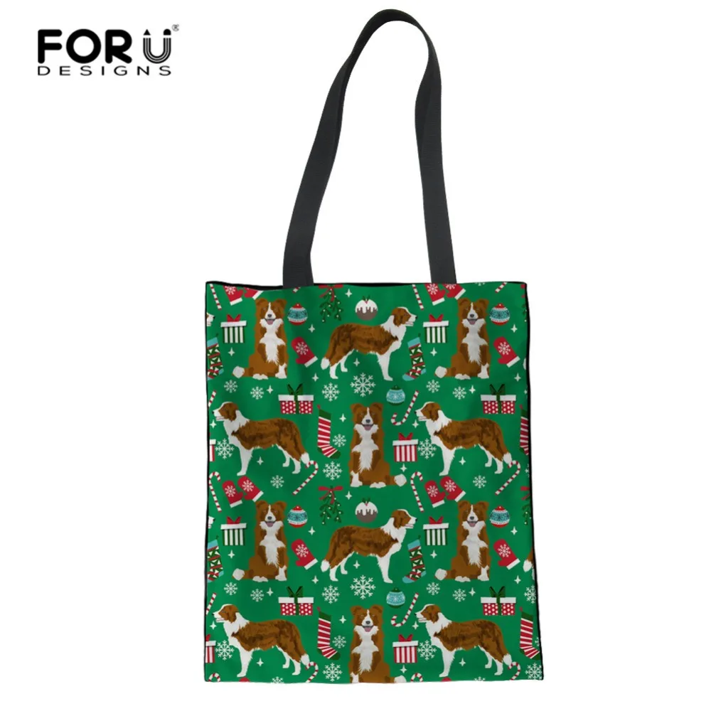 FORUDESIGNS/многоразовые колли хозяйственная сумка Холст сумка большая Ёмкость дорожная сумка через плечо, сумка для рождественские собака школьные сумки из натуральной кожи