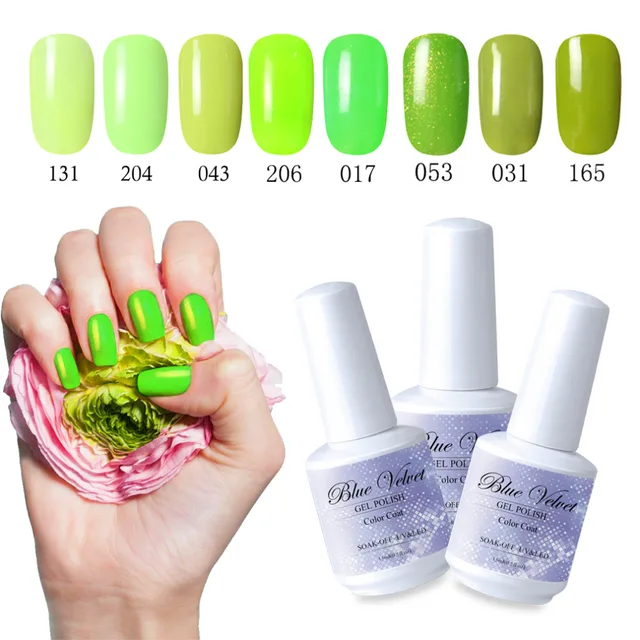 Green Nail Polish Colors blue velvet 15ml baby green series summer soak off gel nail polish primer foundation pick any 1 from 24 colors uv led lamps