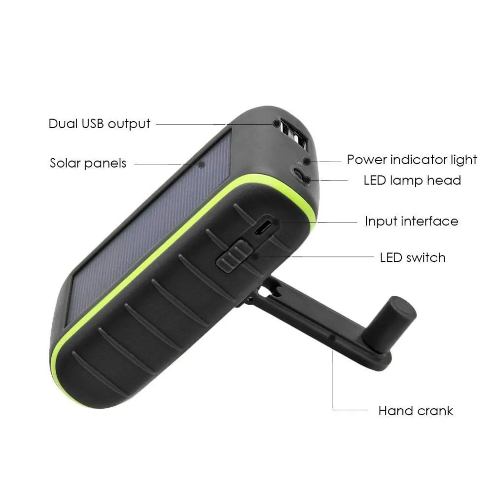 Cena Ręczna Dynamo i energia słoneczna zewnętrzna ładowarka podróżna usb przenośna bateria zewnętrzna 6000mAh 8000mAh Power bank Factory direct sales