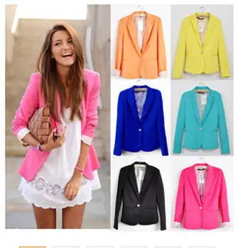 2016  Women Suit Blazer Foldable Brand Jacket Made Of Cotton & Spandex With Lining Vogue Candy Colors Blazers Free ShippingA7995