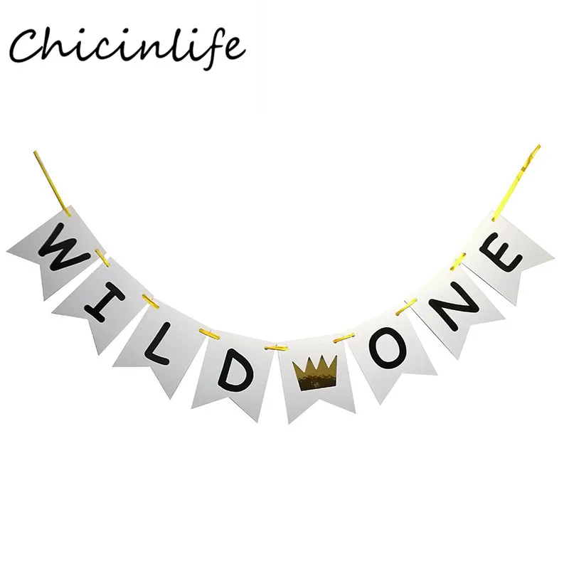 Chicinlife 1Set Wild One Banner First Birthday Party Decor Baby Shower Kids 1st Bunting 1 Year Anniversary Supplies | Дом и сад