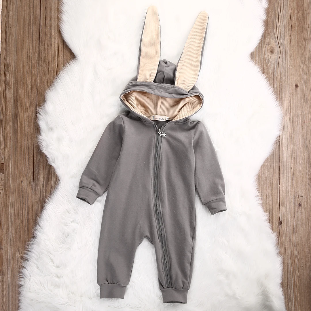 KIDS TALES Newborn Baby Winter Warm Outfits Cute Rabbit Ear Hooded Zipper Romper