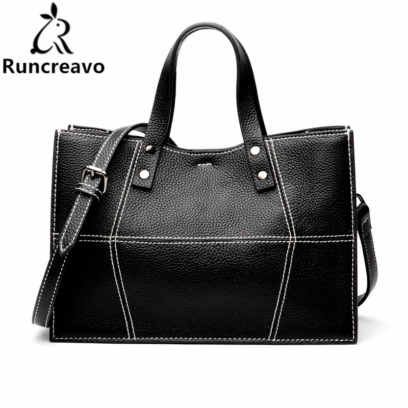 new Fashion Ladies Hand Bag Women's Genuine Leather Handbag Black Leather Tote Bag Bolsas femininas Female Shoulder Bag.