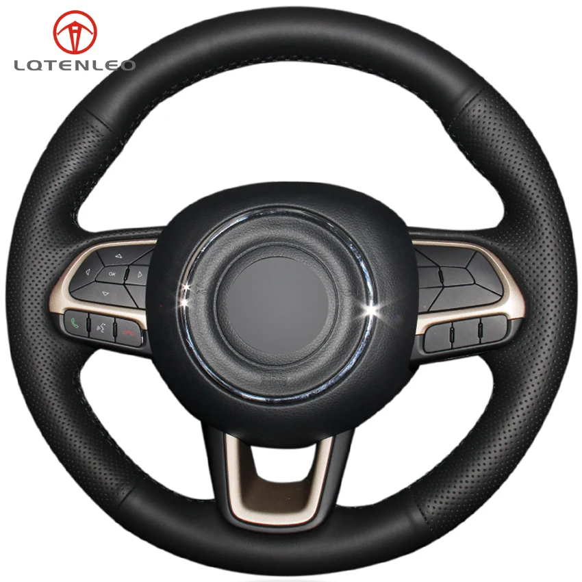 

LQTENLEO Black Genuine Leather DIY Car Steering Wheel Cover For Jeep Compass 2017 2018 Renegade 2015-2018 Fiat Toro 2017-2019
