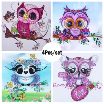 

4Pcs Diamond Embroidery Owl Cute Animals Special Shaped Diamond Painting Rhinestone Needlework 5d Drill DIY Shining Crystal Kits