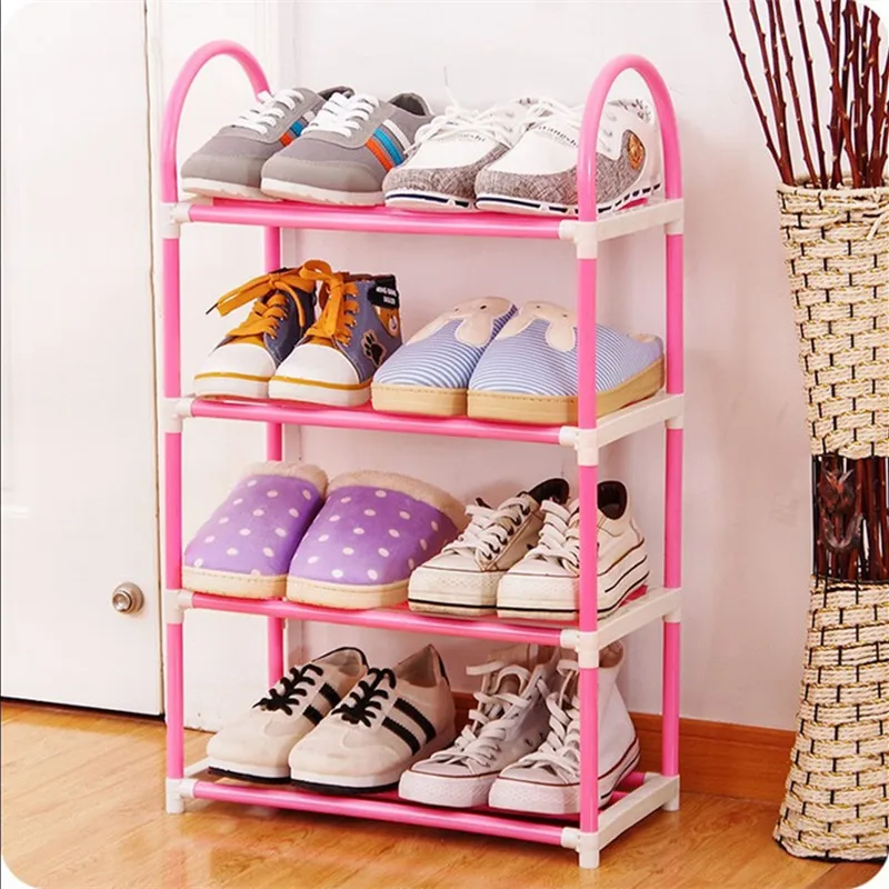 4 Layers Shoe Rack Plastic Parts Pipe Shoes Shelf Easy Assembled Storage Organizer Stand Living Room Furniture Cabinet