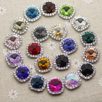 

20pcs 10mm Crystal Mix Color Round Sew On Rhinestone With Claw Setting Silver Back With Metal Claw With Holes DIY garment stones
