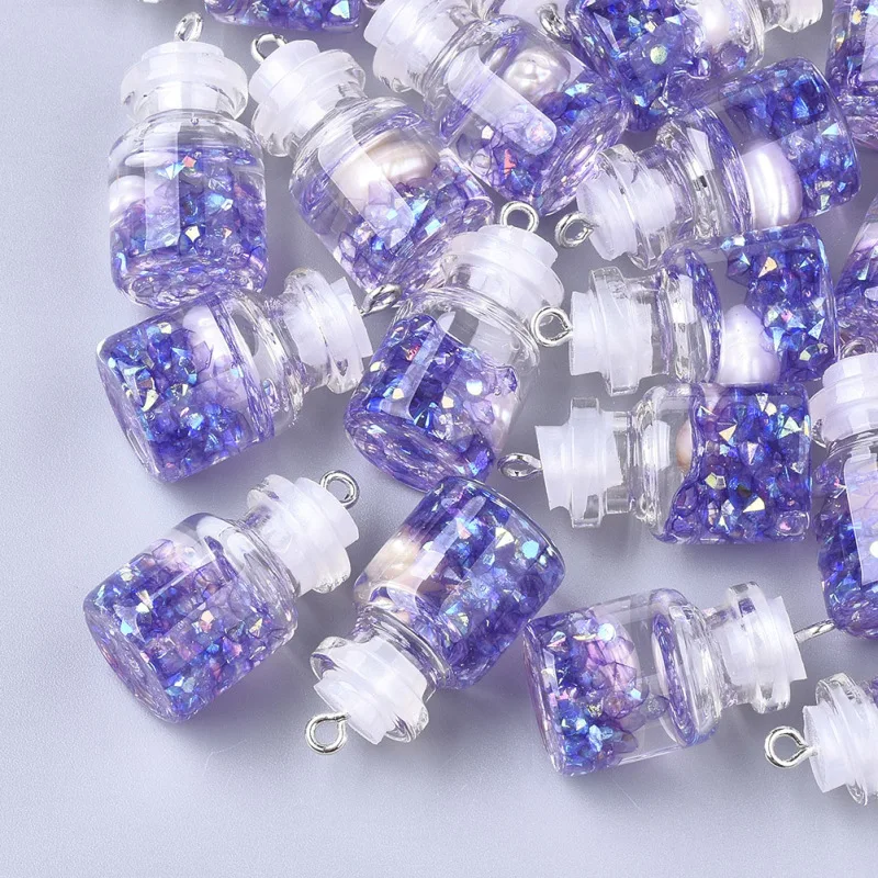 

100pcs Glass Water Bottle Pendants with Resin Pearl Iron Findings Mixed color For DIY Jewelry Finding Making Necklaces Supplies