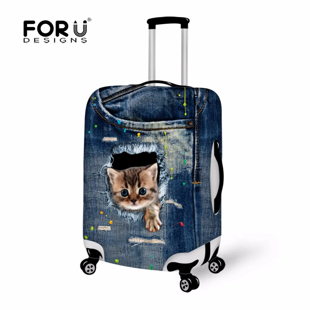 FORUDESIGNS/синий джинсовый дорожный защитный чехол на чемодан Kawaii Cat с 3D принтом, эластичный чехол для багажа, чемодан на колесиках