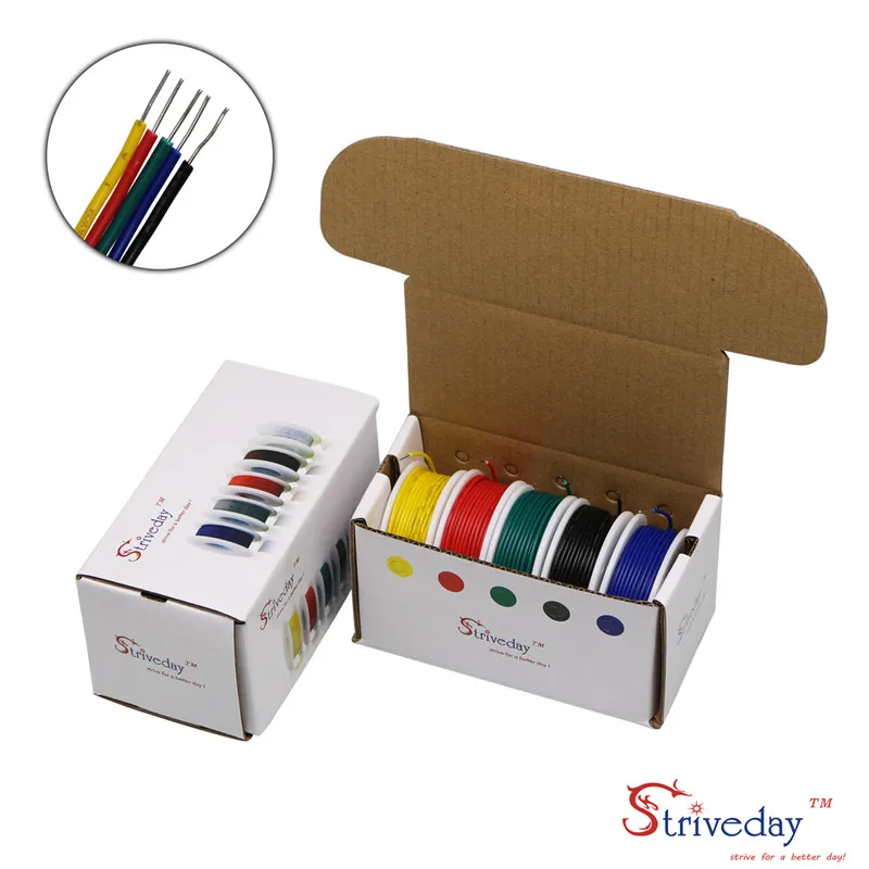 

UL 1007 20 22 24 26AWG Cable line PCB Wire Tinned copper 5 color Mix Solid Wires Kit Electrical Wire DIY