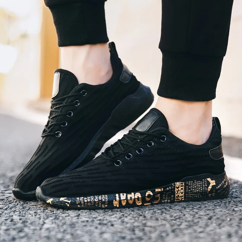 

Flywire Men Running Shoes Letter Print Mesh Breathable Fashion Sneakers Outdoor Sport Shoes Soft Casual Footwear Jogging Fitness