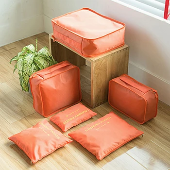 6 шт./компл. Для женщин организатор мешок упаковки куб высокое качество, двойная молния, Водонепроницаемый полиэстер Чемодан Дорожная сумка цена - Цвет: orange