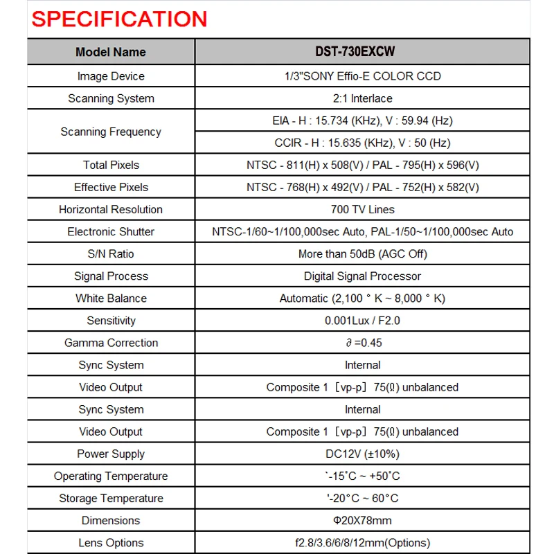 730EXCW SPECIFICATION