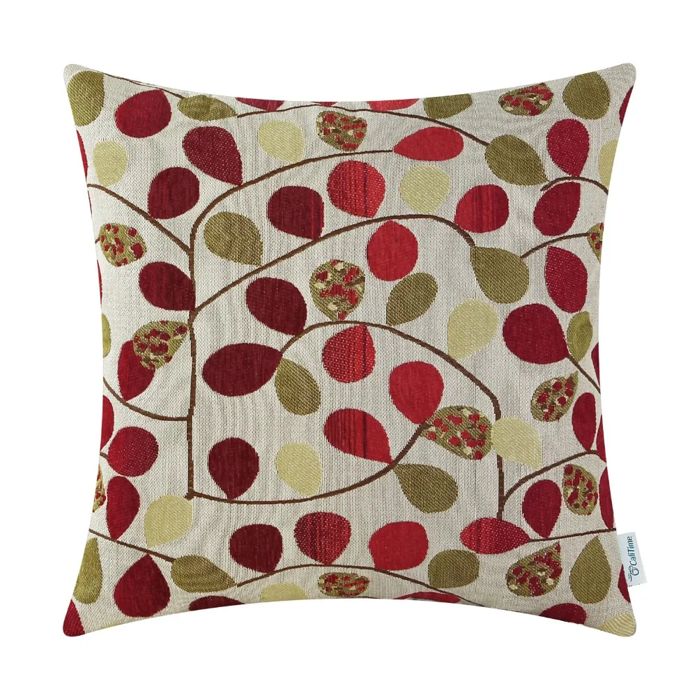 CaliTime Cushion Cover Pillow Shell Home Sofa Decor Bedding Ecru Red