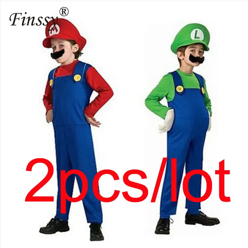 

2pcs/lot Super Mario Luigi Brother Costume for Kids Halloween Costumes Funny Party Dress Girls Fantasia Cosplay Jumpsuit