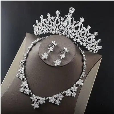 2017 New Silver Crystal Necklace Earrings for Women Wedding Jewelry Sets Whit K Plated Bridal Jewelry Sets With Tiaras & Crowns (12)