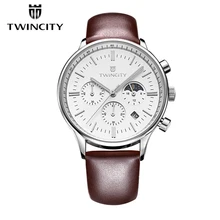 Twincity Chronographe Sport Hommes Montre Militaire Calendrier Véritable En Cuir Quartz Montres Hommes à Six broches Montre-Bracelet De Mode Montres
