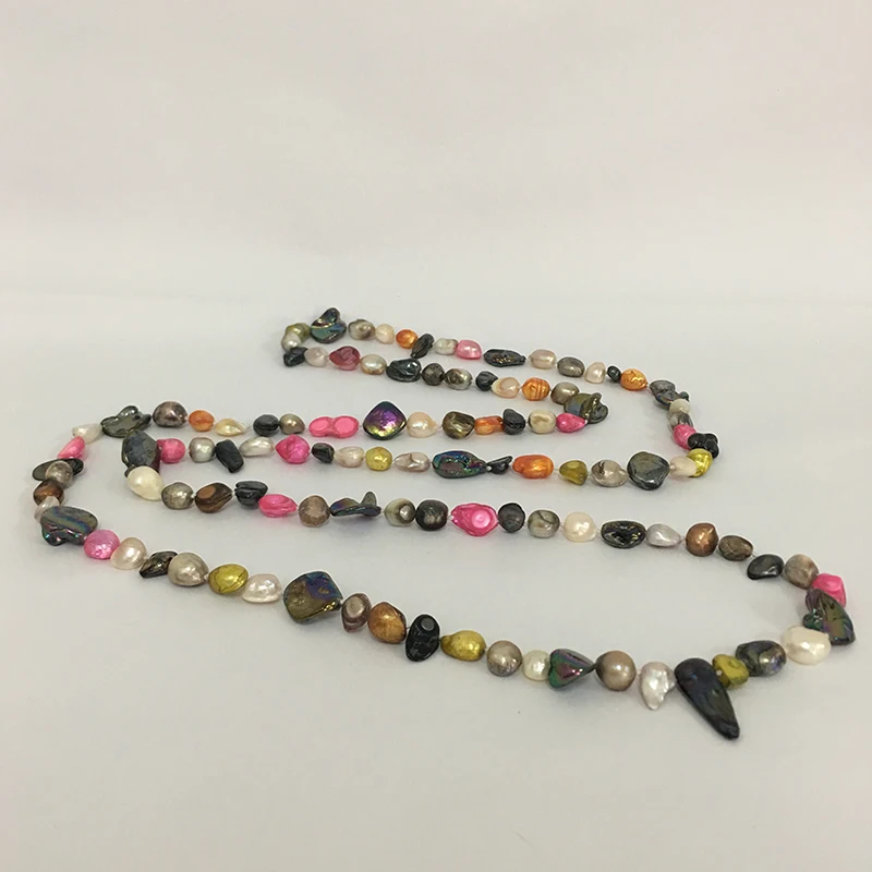 Ожерелье из натурального пресноводного жемчуга, 120 см, очень модные цвета, жемчуг в форме барокко