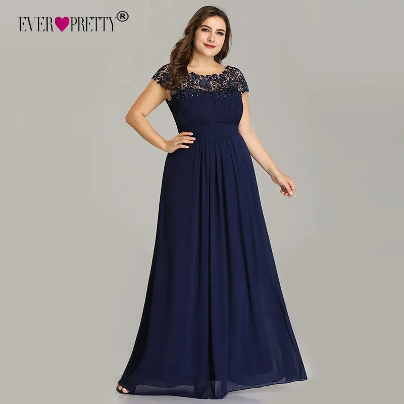 US $48.45 Long Prom Dresses Ever Pretty Ep09993 2020 Dark Green Plus Size Lace Appliques ONeck ALine Navy Blue Ladies Formal Party Dress