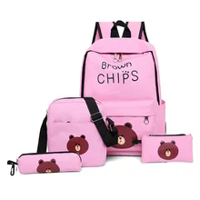 4Pcs Cute Brown Bear Printing Backpack Women Bookbags For Teenagers Girls School Backpack Set Women Canvas Backpack School Bags 4Pcs Cute Brown Bear Printing Backpack Women Bookbags For Teenagers Girls School Backpack Set Women Canvas Backpack School Bags