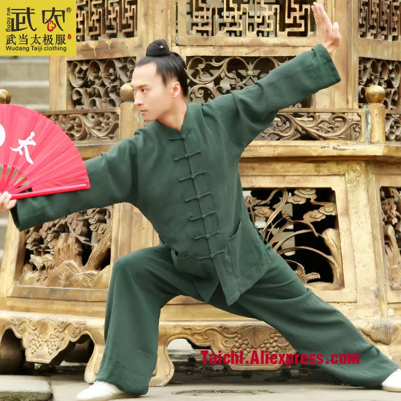 

Wudang male Handmade Linen Tai Chi Uniform Wushu Kung Fu Shaolin Training Suit Chinese Stly jacket+pants