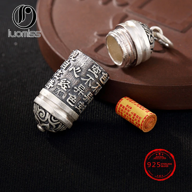 

s Retro Genuine Sterling Silver Pendant Necklace Male Female Cremation Urn Magic Amulet Pendant Kwu Box Mantras Pendant