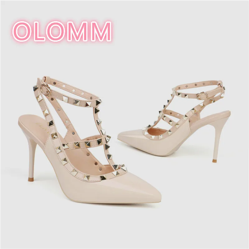 

Summer European and American new-style pointed riveted sandals, shallow high-heeled Roman sandals