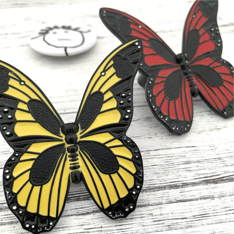 2 x White Porcelain 2 Piece Cupboard Cabinet Knobs Butterfly Design 32mm